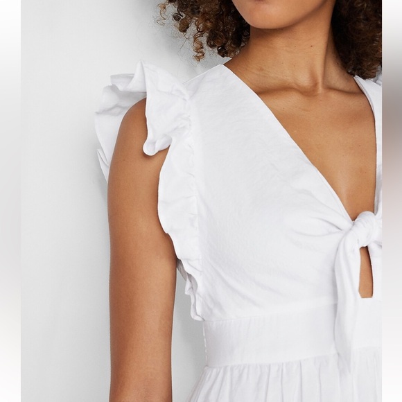 Express Flutter Sleeve Tie Front Midi Poplin Dress - Picture 3 of 5